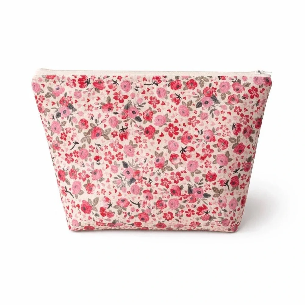 Floral Makeup Bag with Pink Lining, Large Zippered Cosmetic‎ Pouch, Toiletry Bag
